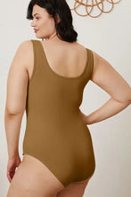 A sleek olive-green basic bae full size square neck sleeveless bodysuit with wide shoulder straps and smooth fit