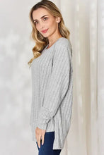 Basic Bae Gray Ribbed Round Neck Knit Sweater for Women Woman T Shirts