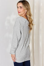 Basic Bae Gray Ribbed Round Neck Knit Sweater for Women