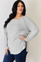 Basic Bae Gray Ribbed Round Neck Knit Sweater for Women