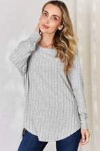 Basic Bae Gray Ribbed Round Neck Knit Sweater for Women