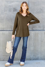 Basic Bae Olive Green Long Sleeve V-Neck Shirt for Women