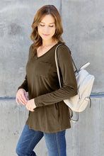 Basic Bae Olive Green Long Sleeve V-Neck Shirt for Women