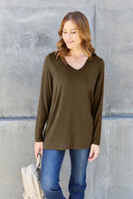 Basic Bae Olive Green Long Sleeve V-Neck Shirt for Women