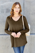 Basic Bae Olive Green Long Sleeve V-Neck Shirt for Women Mocha