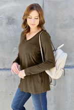 Basic Bae Olive Green Long Sleeve V-Neck Shirt for Women Woman Shirt