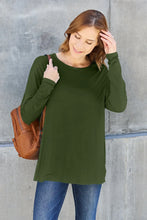 Basic Bae Olive Green Round Neck Long Sleeve Top for Women Army Green