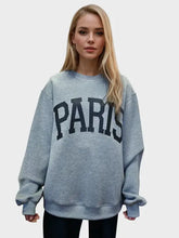 Woman in gray Paris round neck long sleeve air scuba sweatshirt