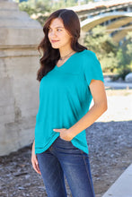 Basic Bae Teal V-Neck Short Sleeve T-Shirt for Women with Pocket