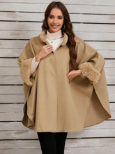 Basic Style Tan Cape with Faux Fur Trim Machine Wash Tan One Size