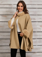 Basic Style Tan Cape with Faux Fur Trim Machine Wash