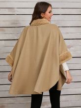 Basic Style Tan Cape with Faux Fur Trim Machine Wash