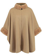 Basic Style Tan Cape with Faux Fur Trim Machine Wash