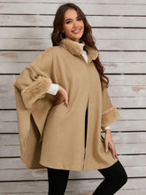 Basic Style Tan Cape with Faux Fur Trim Machine Wash