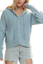 ADORA Hoodie Relaxed Fit Ribbed Cuffs Sweater Cardigan BLUE