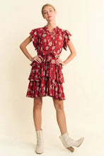 Davi & Dani Ruffle Flutter Sleeve Tie Belt Tiered Mini Dress Casual Dresses
