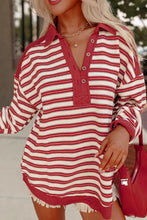 Stripe Johnny Collar Drop Shoulder Sweatshirt Deep Red Woman Sweatshirts
