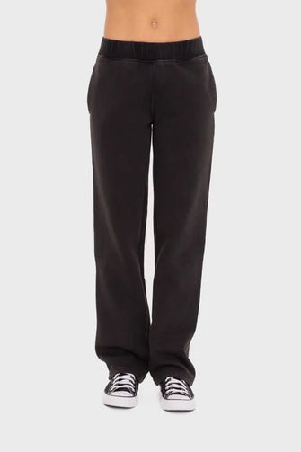 Mono B Elastic Waist Fleece Pants with Pockets Black