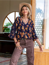 Floral V-Neck Crochet Blouse Multicolor Woman Blouses