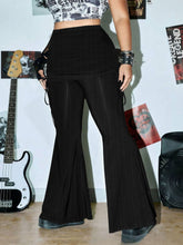 Plus size ribbed black flare pants with side ties and high waistband for a comfortable stylish fit