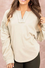 Notched Crochet Long Sleeve Sweatshirt Woman Sweatshirts