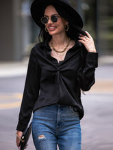 Shiny Twist Front Collared Blouse Black Woman Blouses