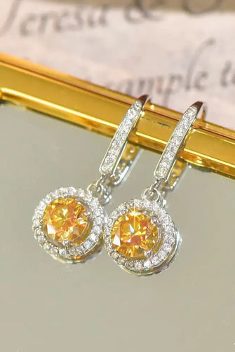 Platinum-Plated 2 Carat Moissanite Drop Earrings Yellow White One Size Earrings