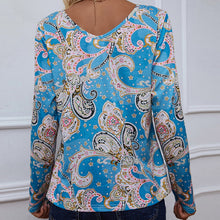Shiny Printed V-Neck Long Sleeve Blouse Woman Blouses