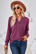V-Neck Buttoned Long Sleeve Blouse Burgundy Woman Blouses