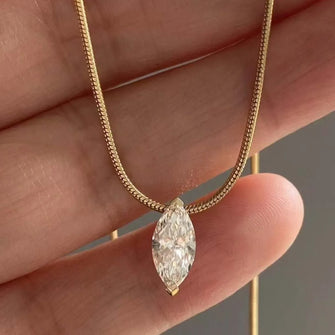 1 Carat Moissanite 925 Sterling Silver Necklace Gold One Size