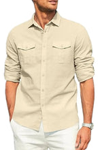 Men's Plus Size Button Down Collared Neck Long Sleeve Shirt Beige