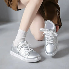 Round Toe Lace Up Sneakers Silver Woman Sneakers