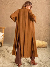 Slit Tied Collared Neck Longline Coat Woman Outerwear