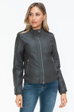 Snobbish PU Leather Biker Jacket with Side Zip Pockets Woman Outerwear