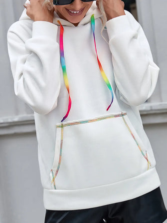 Ivy Lane Contrast Stitching Drawstring Raglan Sleeve Hoodie Yellow Woman Sweatshirts