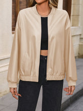 Ivy Lane Zip Up Baseball Collar Dropped Shoulder Jacket Tan