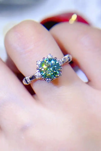 1 Carat Moissanite 925 Sterling Silver Ring Light Green Rings