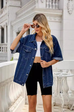 Button Down Half Sleeve Denim Jacket Dark