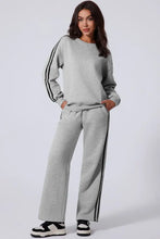 Side Striped Round Neck Top and Pants Active Set Woman Activewear