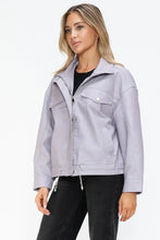 How Dare U Drawstring Hem PU Leather Zip Up Jacket Woman Outerwear