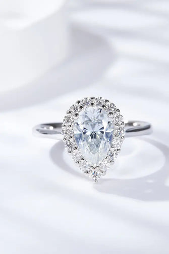 1.5 Carat Moissanite Teardrop Ring Silver Rings