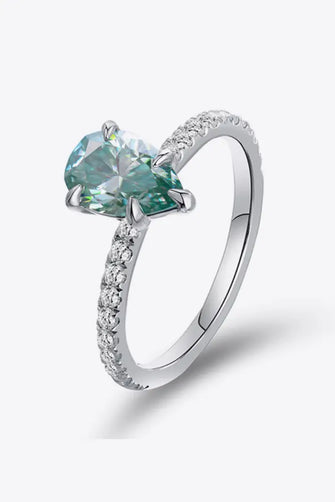 1.5 Carat Teardrop Shape Moissanite 925 Sterling Silver Ring Turquoise Rings