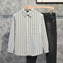 Men's Plus Size Striped Long Sleeve Button-Down Shirt Blue