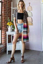 Heimish Full Size Animal Leopard and Stripe Open Cardigan Plus Size Woman Outerwear