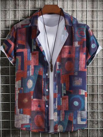 Men's Geometric Short Sleeve Button Down Shirt Geometric
