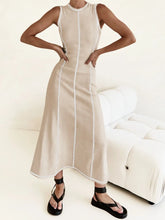 Contrast Stitching Round Neck Sleeveless Midi Dress