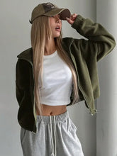 Honey Zip Up Long Sleeve Cropped Jacket Woman Outerwear