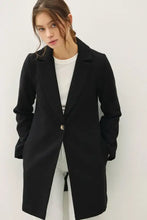 Be Cool Single Button Long Sleeve Coat with Pockets Black Woman Outerwear