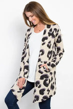Be Stage printed open knit cardigan with leopard print sleeves pockets