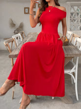 Single Shoulder Midi Dress with Pockets